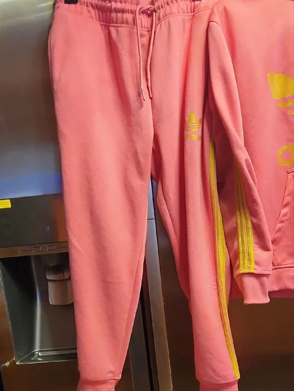 adidas Pink Hoodie & Joggers Set with Yellow Logo